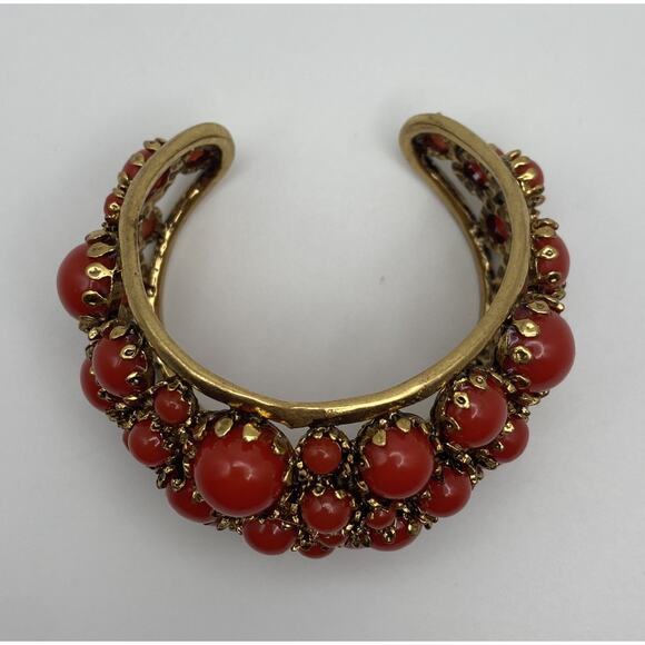 Zara Gold Tone Reddish/Orange Resin Stones Bold Statement Cuff Bracelet READ - Picture 12 of 13